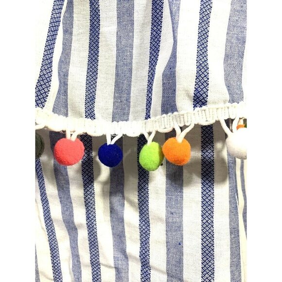 Bellamie Off The Shoulder Tunic Dress Striped Pom Pom Linen Blend Fun Small - Picture 6 of 11